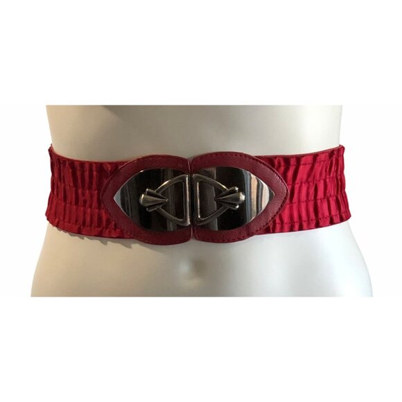 Womens Vintage Wide Belt Elastic Stretch Red 1990s 1980's Boho 3" Wide - Picture 1 of 9